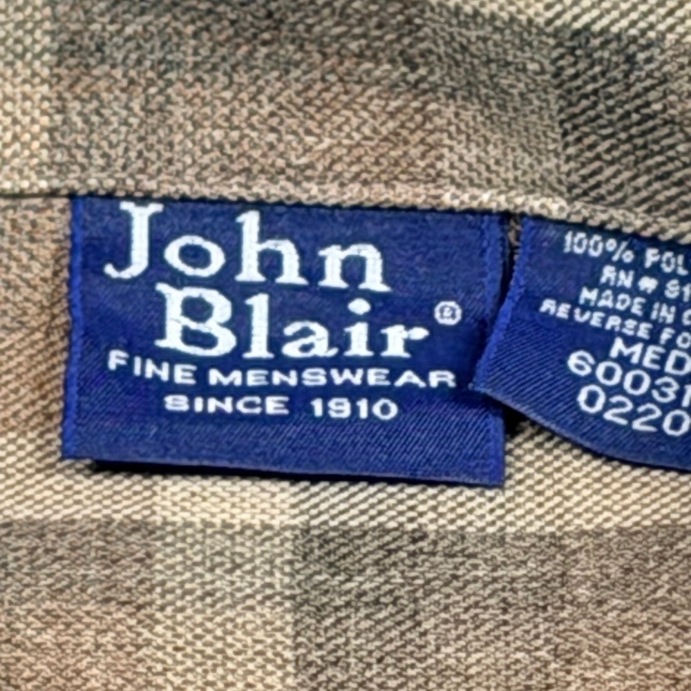 Vintage John Blair Mens Brown Tan Shadow Plaid Button Down Shirt Long Sleeve Med - Picture 3 of 7